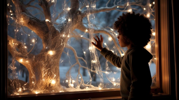 A Child Marveling At Christmas Light Displays Bright Background Background Hd