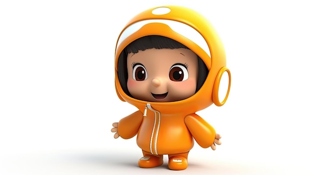 A child in an orange raincoat with a hood that says " go ".