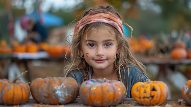 Child Painting Pumpkins at Joyful Fall Festival Creative and Cheerful Photography with Nikon D780