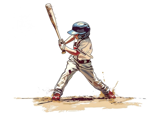 Child playing baseball illustration on white