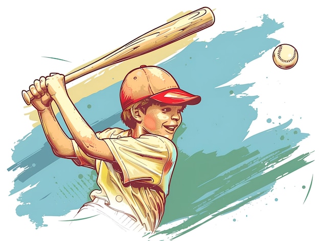 Child playing baseball illustration on white