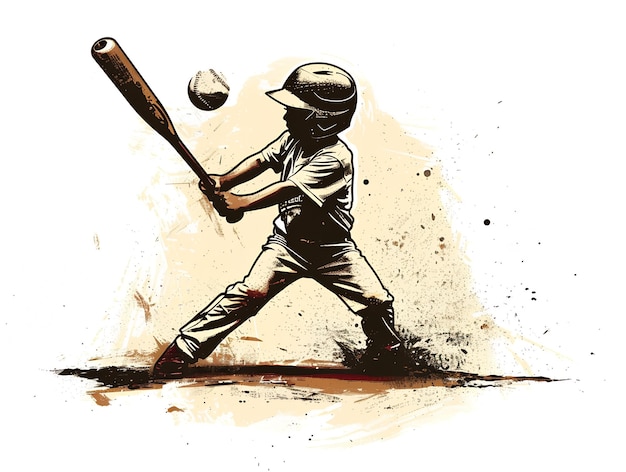 Child playing baseball illustration on white