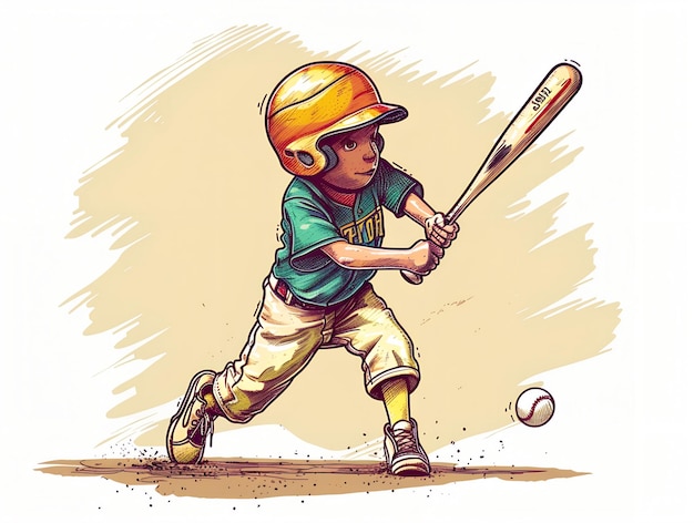 Child playing baseball illustration on white