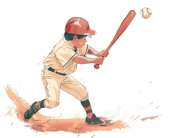 Child playing baseball illustration on white