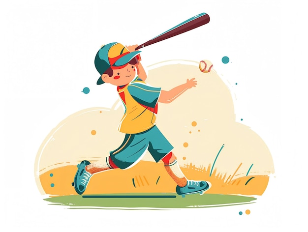 Child playing baseball illustration on white