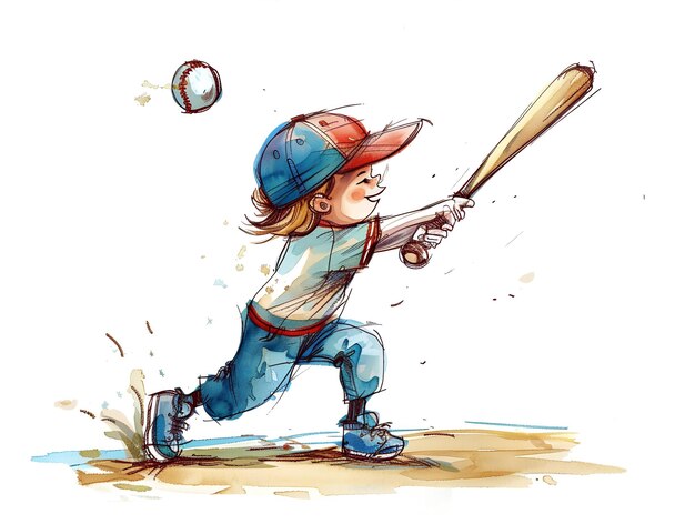 Child playing baseball illustration on white