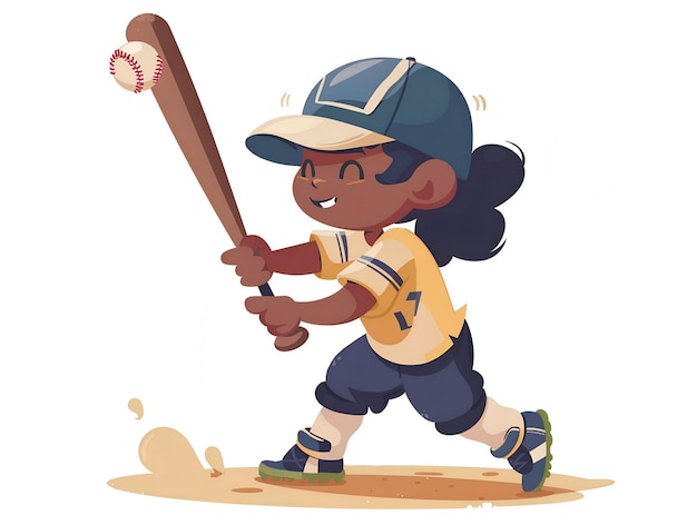 Child playing baseball illustration on white