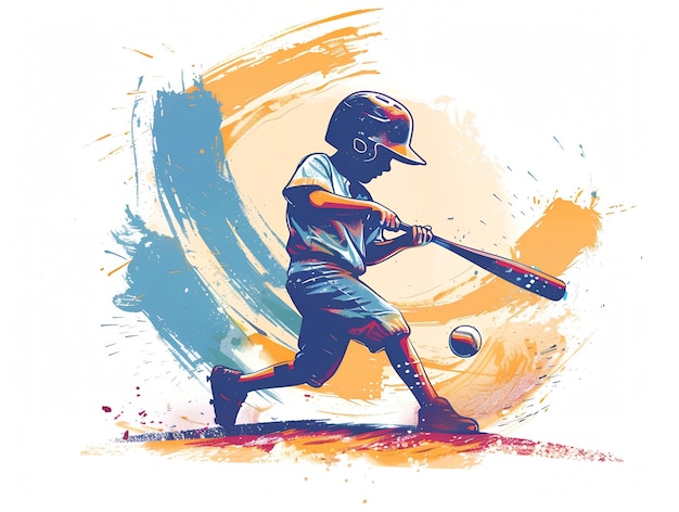 Child playing baseball illustration on white