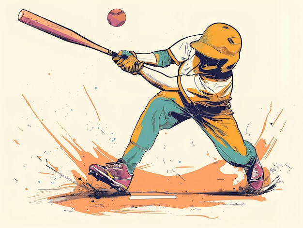 Child playing baseball illustration on white