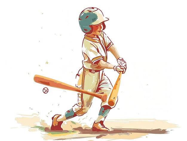 Child playing baseball illustration on white