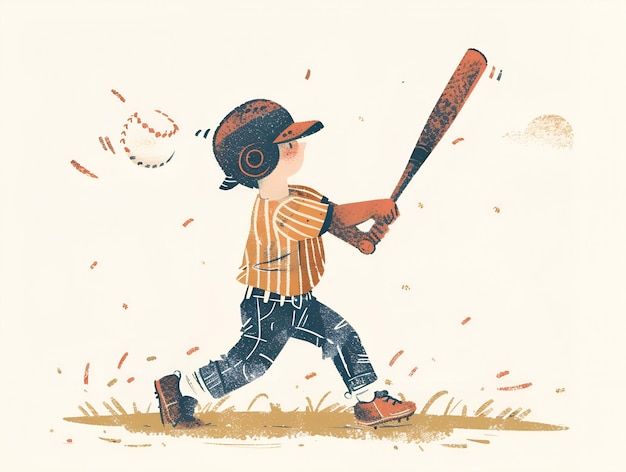 Child playing baseball illustration on white