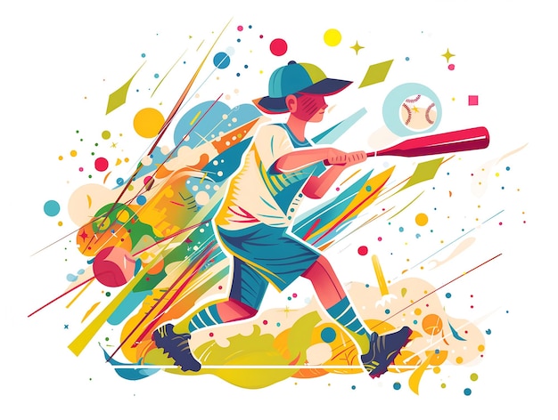 Child playing baseball illustration on white