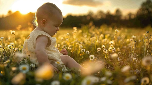 Photo child playing in the grass