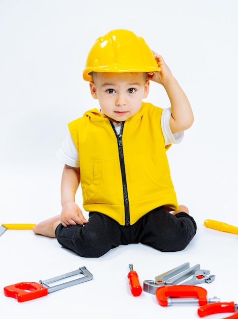 Child playing like builder Construction game imagination