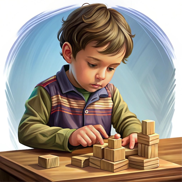 Photo a child playing with blocks made by a boy