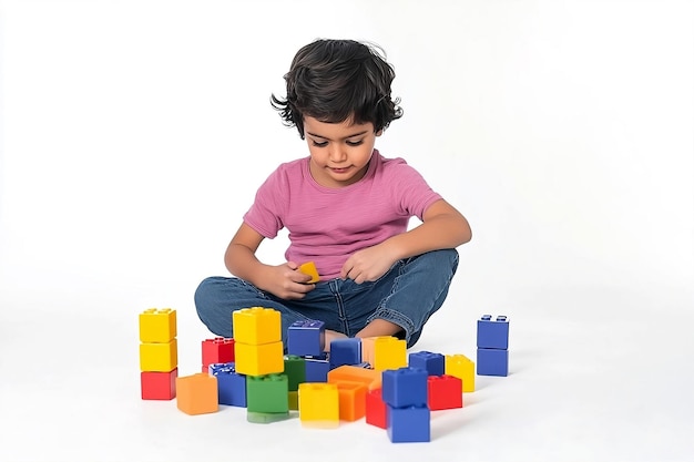 a child playing with blocks made by a little girl