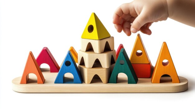 Child Playing with Colorful Wooden Blocks