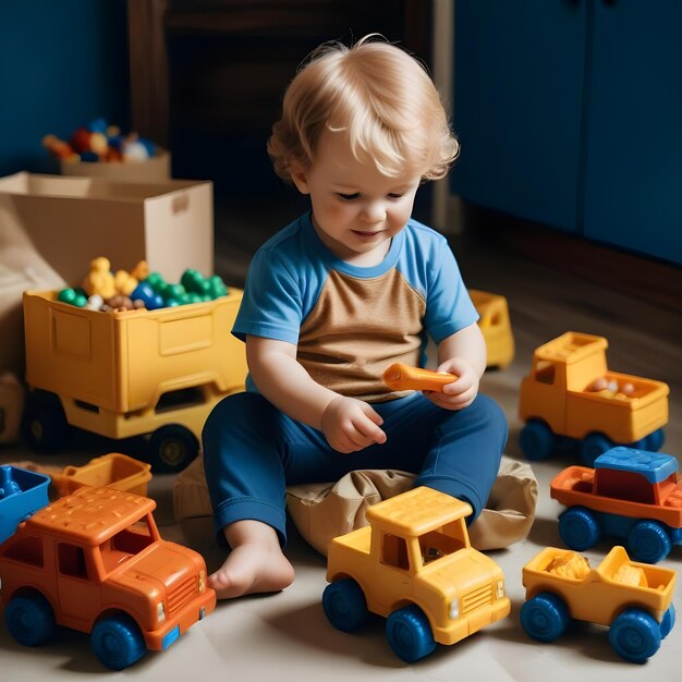 Photo a child playing with toys on the floor