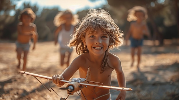 a child plays with a stick and a net with the word  no  on it