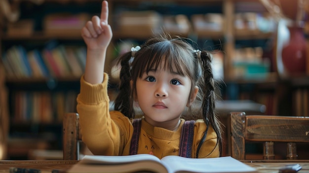 Child reading book at table