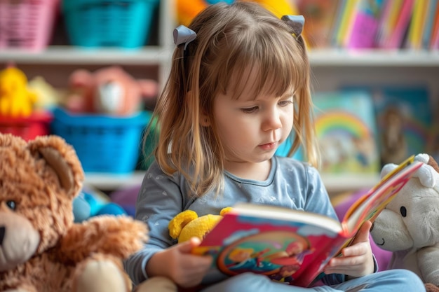 Child reading a storybook integration of storytelling and imaginative play