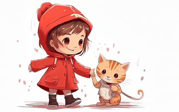 Child in red and pet Animals