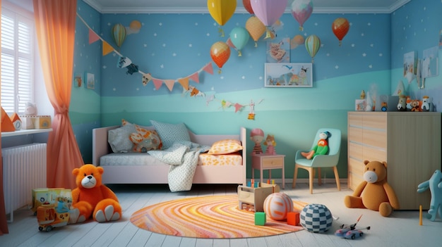 A child's bedroom with a wall mural that says'winnie the pooh '