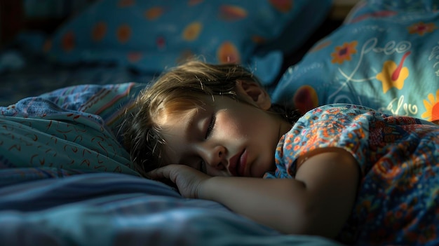 A Child Sleeps Peacefully In Bed Their Face Serene And Content