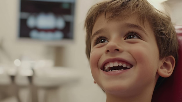 Child smiles happily showing beautiful teeth