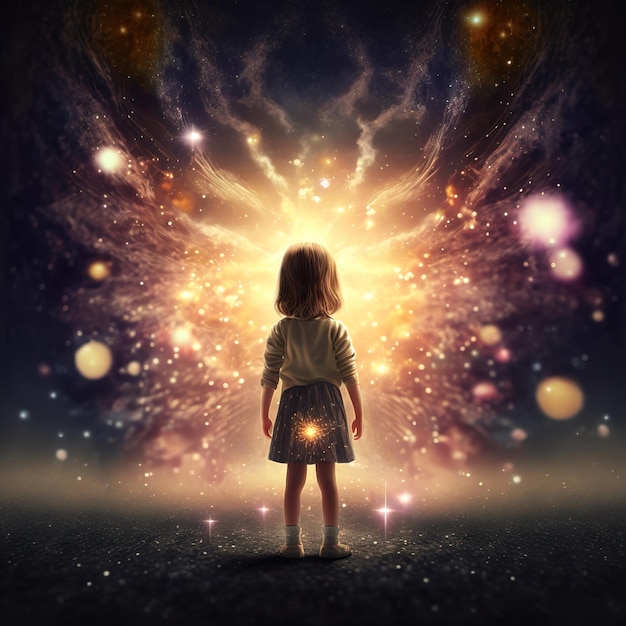 child staring at the stars a child's dream atmosphere generative ai