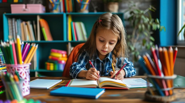 a child at a study desk