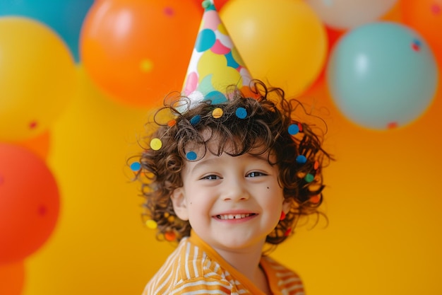 Child Surrounded by Bright Decorations and Party Hats Vibrant Lifestyle Background for Celebratory Moments