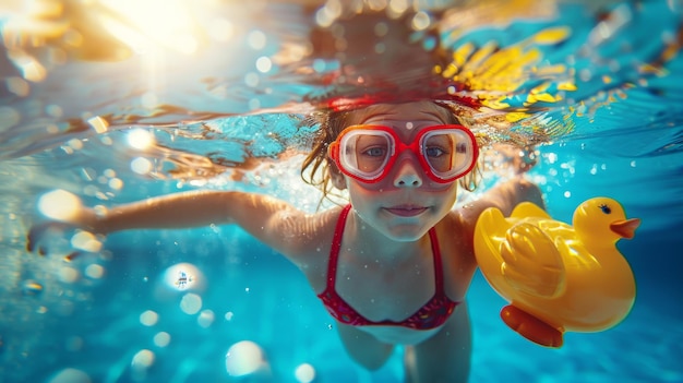 Photo the child swimming underwater