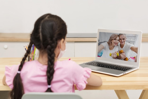 Child talking with her parents on online platforms