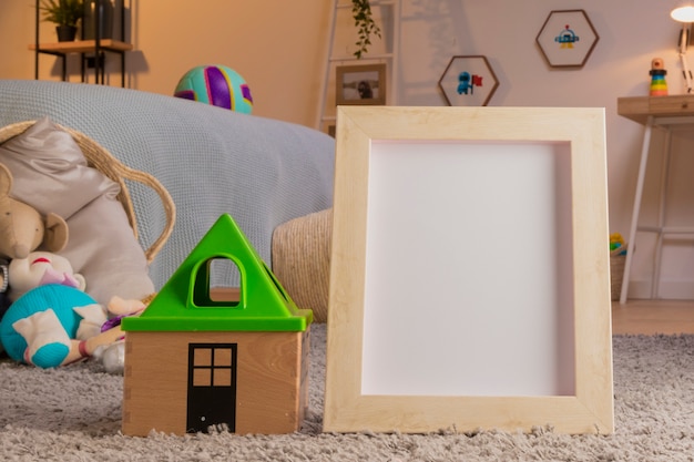 Child toys still life with frame template