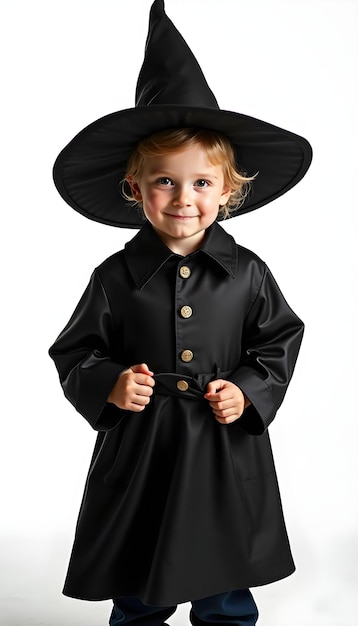 Photo a child wearing a black hat with gold buttons on the front