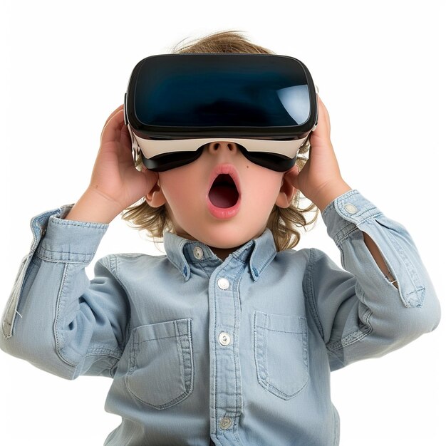 Photo a child wearing a pair of virtual reality glasses