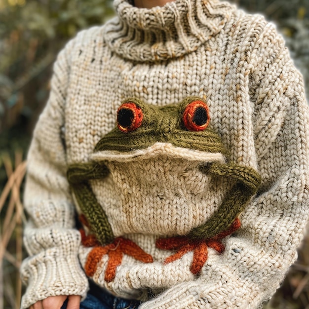 Photo a child wearing a sweater with a frog on it