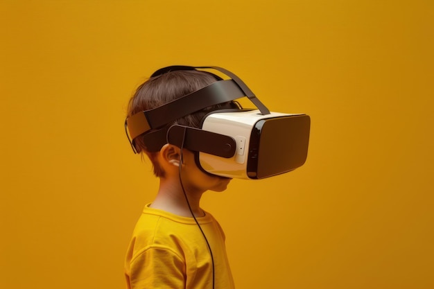 Child wearing VR glasses and wandering in the imagination Ai generated