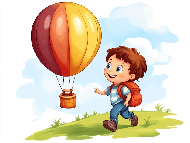 Photo a child with a balloon and a balloon that says  the boy is flying