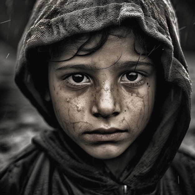 a child with a black hood that says " the word " on it.