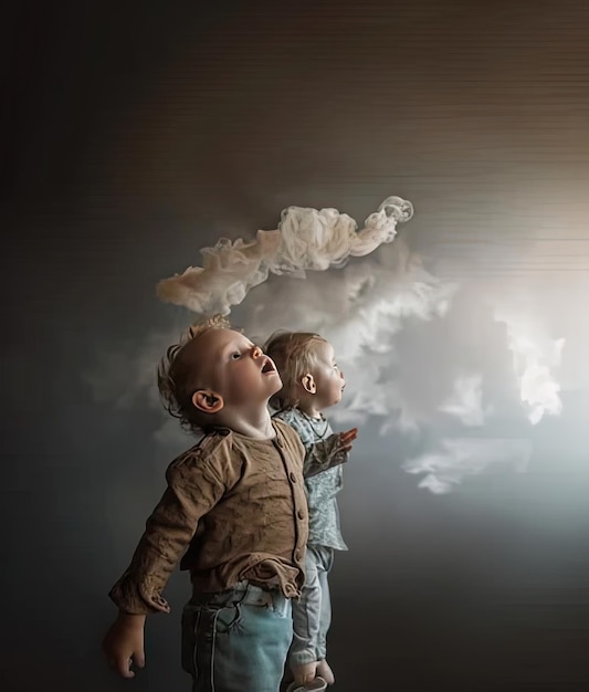 Photo a child with a cloud in the air captured beautifully