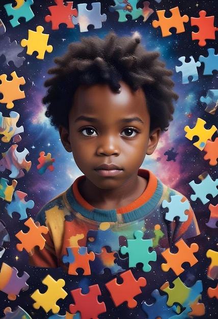 a child with a colorful shirt that says quot puzzle quot on it