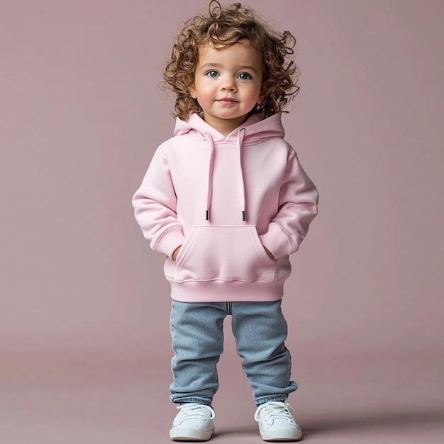 Photo a child with curly hair and a pink jacket