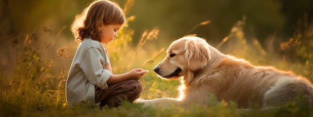 child with dog friendship and love Generative AI kid