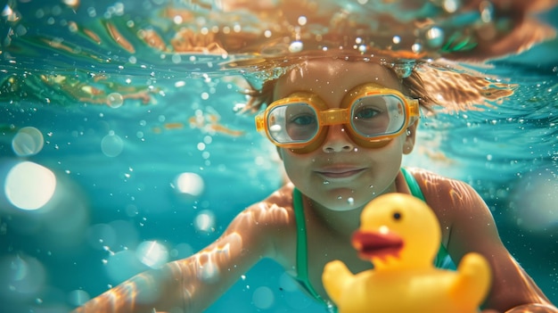 Photo the child with goggles underwater