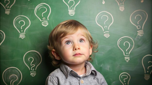 a child with a light bulb on his head