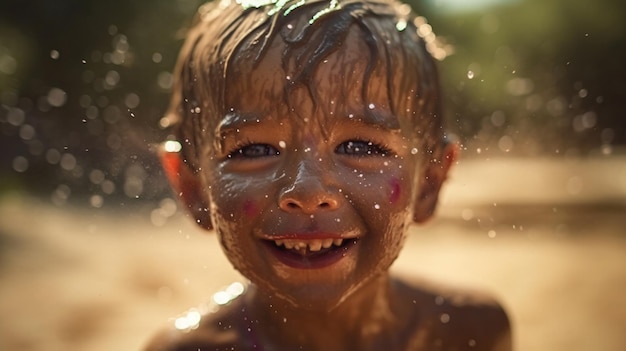 A child with mud on his face