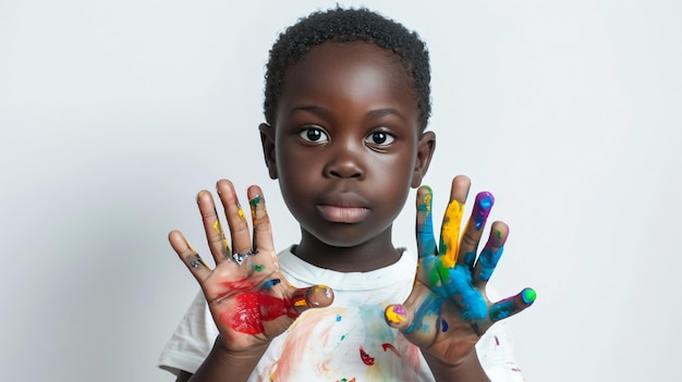 Photo a child with paint on his face and hands painted