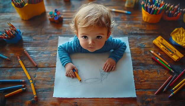 Photo a child with a pen drawing on a paper with a picture of a letter that says quot the word quot on it